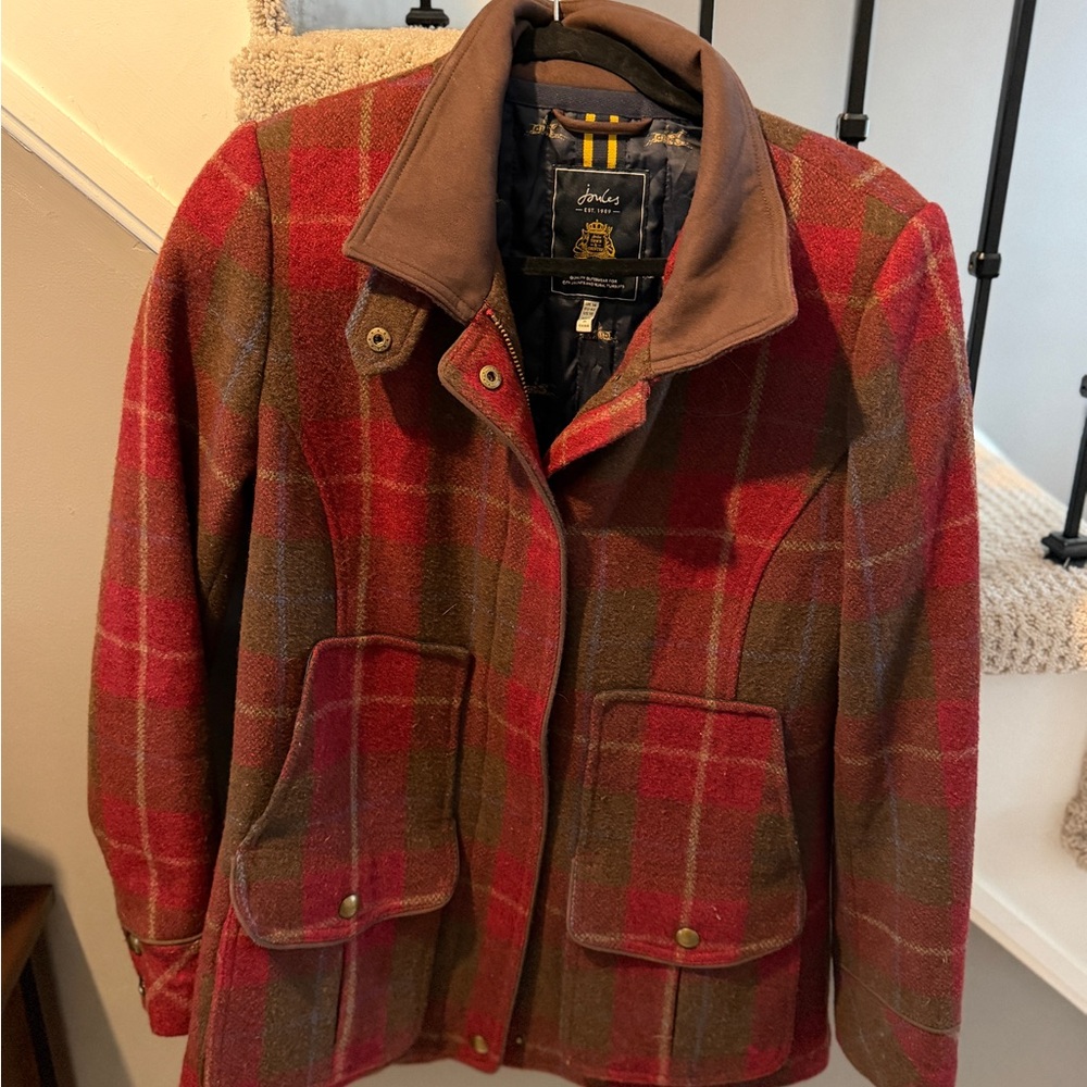 Joules Women's Red Field-coat Plaid  Jacket